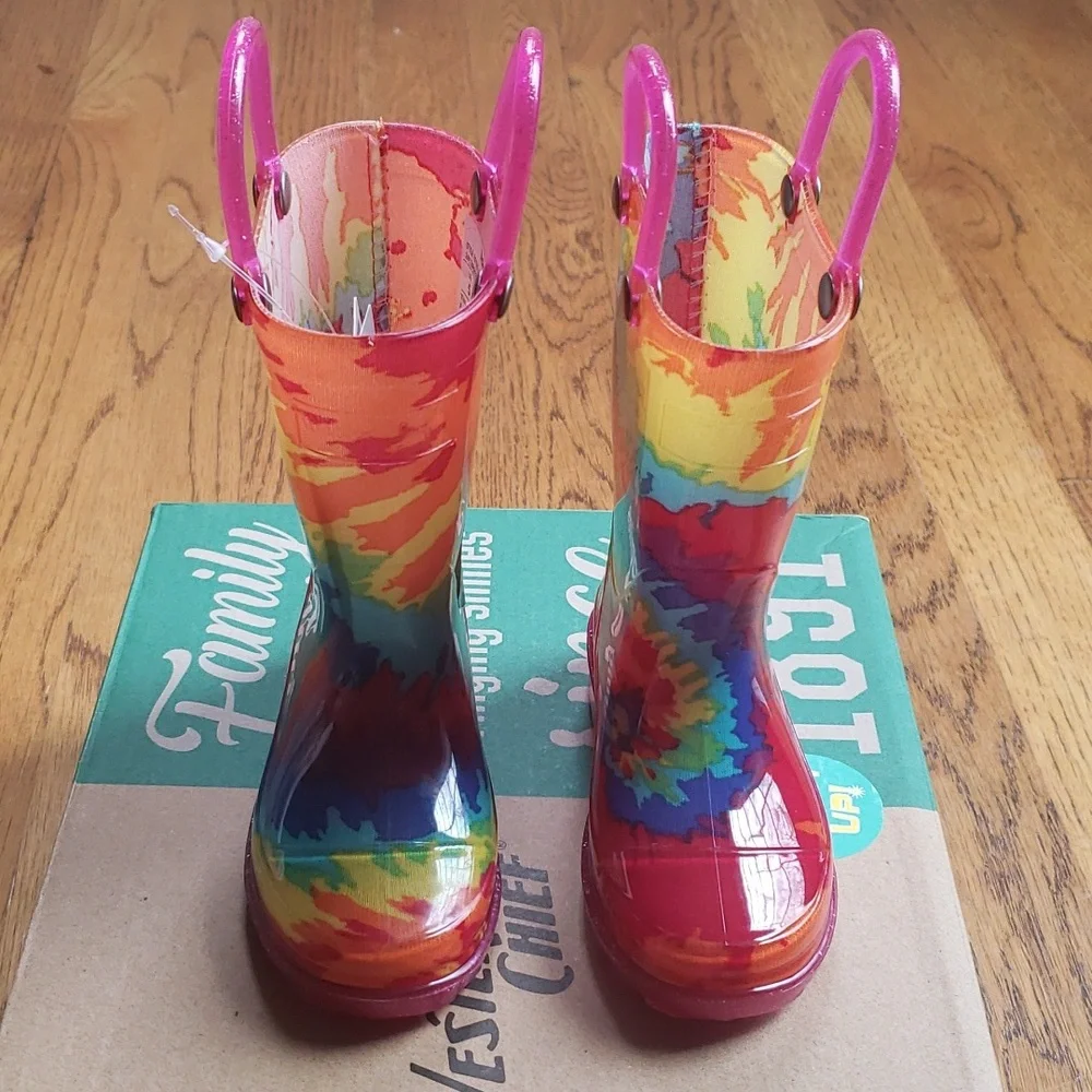 NIB Kids Tie Dye Rain Boot Light Up Western Chief Toddler Size 5